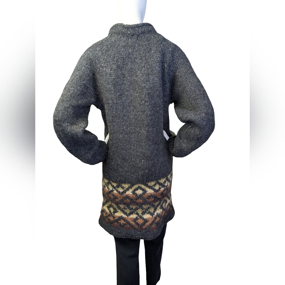 Hand Knit Longline Cabin Cardigan | Earth Tones | Size Small - Picture 6 of 9
